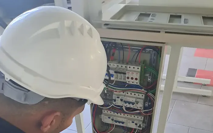 Gustavo revisando un tablero eléctrico
